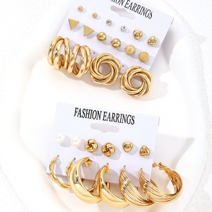 Vintage Fashion Costume Earrings <b>Set</b> with Imitation <b>Pearl</b> Gold Plated Geometric Alloy Main Stone Women's Party Jewelry - Product Image 4