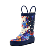 Bottes de pluie en caoutchouc pour enfants, imprimées à l'encre, avec doubles poignées de traction, imperméables, antidérapantes, légères, motif artistique coloré