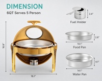 Liyunda – Plats de service en acier inoxydable très demandés, ensemble de chauffe-plats pour buffet, chauffe-alcool argent/or, capacité 4,5 L, 6 heures, 60-80°C, pour la restauration