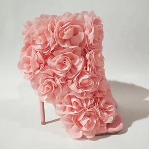 Botines de tacón alto fino con cremallera de poliéster para mujer, sandalias de tacón de aguja con punta abierta, botas cortas para boda, otoño 2023 - Product Image 6