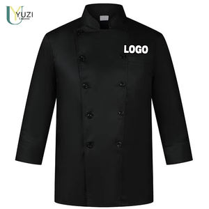 Uniforme de <span class=keywords><strong>Chef</strong></span> Profesional Personalizado, Negro, Cruzado, Estilo Francés, Italiano, Japonés, Chaqueta de <span class=keywords><strong>Chef</strong></span> y Pantalones de Sarga Tejida para Cocinar - Product Image 1