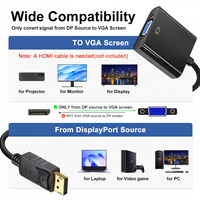 Adaptateur DP vers VGA, Mâle vers Femelle 1080P (DP) Source vers Affichage VGA pour Ordinateur, Projecteur, Moniteur