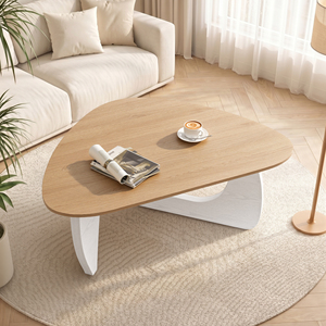 Modern Irregular <b>Triangle</b> Coffee Table <b>Wood</b> Grain Tea Table with Curved Rounded Edge Stable Wooden Legs Center Table for Living - Product Image 1