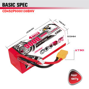 Batterie LiPo CODDAR 4S 4S2P 9000MAH HV 15.2V 130C Câblée Boîtier Rigide Voitures RC <span class=keywords><strong>XT90</strong></span> 1/8 RTR Véhicule Tout-Terrain Monster Truck <span class=keywords><strong>Traxxas</strong></span> - Product Image 2