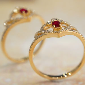 H & F anello in oro e rubino di forma ovale naturale AU750 585 <span class=keywords><strong>375</strong></span> anello in rubino naturale personalizzato con diamanti - Product Image 2