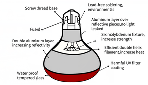 Đèn sưởi hồng ngoại chuyên nghiệp BR38 100W 150W 175W Sơn đỏ nướng IR BR38 Nhôm phản chiếu - Product Image 5