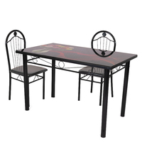 Table à manger rectangulaire vintage en verre trempé avec dessus en verre à motif floral classique pour la maison et les restaurants