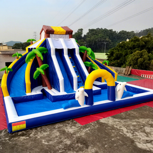 Tobogán Acuático Inflable de PVC de Grado Comercial con Diseño de Delfín, Doble Carril, para Niños, con Piscina, para Fiestas al Aire Libre - Product Image 1