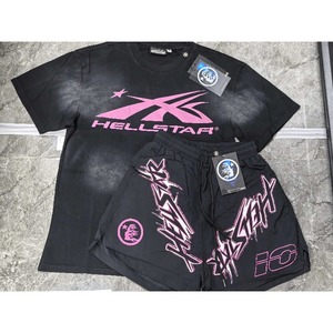 เสื้อยืดเซ็ต Stock NFC Hell Star ทรงโอเวอร์ไซส์ สไตล์ฮิปฮอป สตรีทแวร์ ลุควินเทจ ผ้าคอตตอนฟอกสี เสื้อแขนสั้น ชุดเซ็ตสำหรับผู้ชาย - Product Image 4