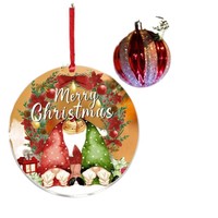 Nouvelle Décoration de Noël Ronde en Acrylique, Pendentif en Feutre de Dessin Animé Père Noël et Élan pour Arbre de Noël