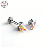 Nouveau Labret en Titane ASTM-F136 Freya avec Cône à Pointe et Zircon à Dos Plat pour Piercing Hélix, Tragus, Cartilage, Lèvre