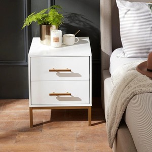Gold and <strong>White</strong> <strong>Bedside</strong> Table in the Bedroom 2 Drawers Night Table <strong>Bedside</strong> - Product Image 2