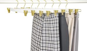 Pantalones vaqueros blancos Pantalones cortos Perchas de <span class=keywords><strong>madera</strong></span> con 2 clips dorados ajustables Colgador de ropa de armario <span class=keywords><strong>para</strong></span> baño y sala de estar - Product Image 5