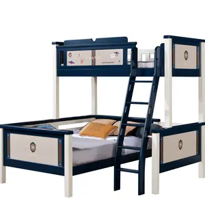 2 in1機能的なホテルベッドブルースタイルのシングルソファとハイロフトベッド1台の子供用ベッド