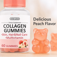 Gummies à la biotine et au collagène pour la beauté des cheveux, de la peau et des ongles, enrichies en vitamine C, saveur pêche, 60 unités, complément beauté pour femmes, marque privée OEM