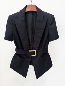 OUDINA Nuova Collezione Estiva Giacca Casual Monocolore con Maniche e Cintura Blazer per Donne - Product Image 4