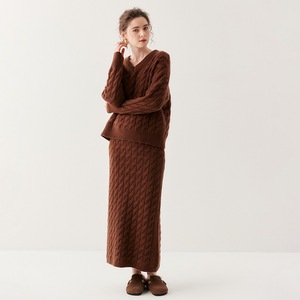 Women's Cashmere Wool <b>Knitted</b> <b>Set</b> Two Pieces V-neck Cable Sweater Pullover Skirt Suit Elegant <b>Set</b> Dress Soft Autumn Winter Thick - Product Image 1