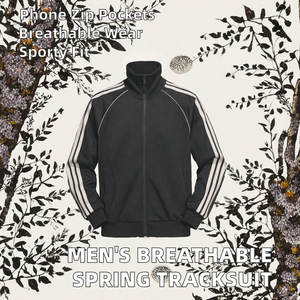 Veste de survêtement noire pour homme, entièrement zippée, col montant, design sportif, poches latérales, respirante, en polyester mi-lourd, idéale pour le printemps - Product Image 2