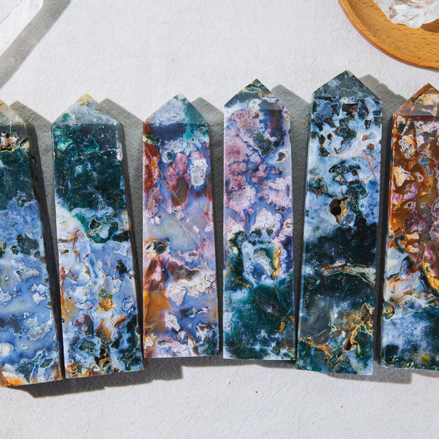 Wholesale Natural Four-sided Ocean Jasper Tower Healing Gemstone Point Polished for Decoration Gift Ying Lai Jewelry
