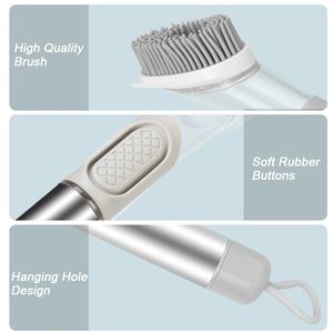 Brosse à vaisselle avec distributeur de savon, manche en acier inoxydable, 4 têtes de rechange, éponge à vaisselle - Product Image 4