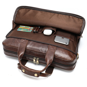 Sac à main pour ordinateur portable Andong pour hommes, en cuir de vache véritable, rétro, grand sac à bandoulière pour affaires, sac décontracté de grande capacité, sacs d'extérieur - Product Image 3
