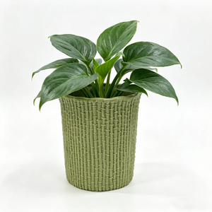 Pots à fleurs en céramique verte à texture tissée, élégants et modernes, pour la décoration intérieure et extérieure, jardin, maison, hôtel - Product Image 1