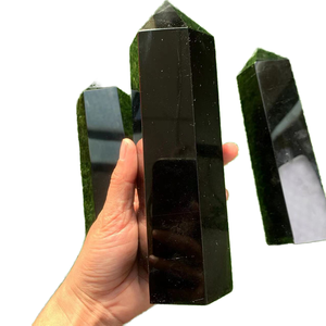 Grande tour en obsidienne noire naturelle de 20 cm, sculptée à la main, pour la décoration, la méditation, le cadeau, la guérison des chakras, vente en gros - Product Image 1