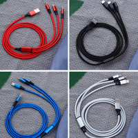Pour Android Micro USB Type C 3A universel pour ordinateur téléphone rouge Nylon tresse 3-en-1 câble de chargeur rapide charge multiple de téléphone