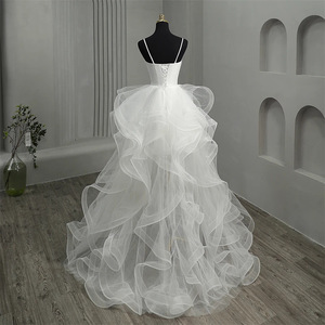 <b>White</b> High Low <b>Tulle</b> Wedding Dress V Neck Natural Waist Simple Elegant Bridal Gown - Product Image 4