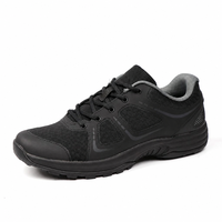 Chaussures tactiques basses noires, empeigne en mesh respirant, fermeture à lacets, semelle extérieure antidérapante MD, légères, pour la randonnée en plein air, pour hommes