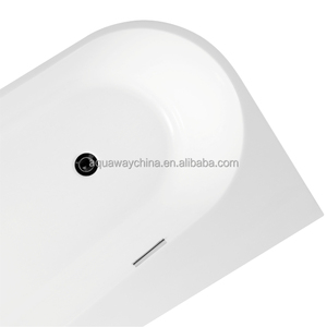 Minimalist Corner-Fit Freestanding Bathtub, Gloss <b>White</b> <b>Acrylic</b> Wall-Aligned Oval Soaking Tub for Bathroom - Product Image 5