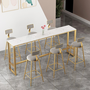 Wholesale light luxury High Top Marble Coffee Table Chair Combination long Bar Furniture Set Metal leg bar table with Bar Stool