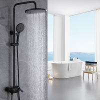Ensemble de douche thermostatique mural noir mat style moderne à poignée unique, avec barre coulissante, trois fonctions, pluie, eau chaude et froide, en laiton, pour hôtel