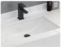 Meuble-lavabo mural rectangulaire moderne avec plateau en marbre, cadre en MDF, vasque en céramique, résistant à l'eau, écologique et durable