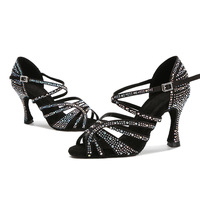 Chaussures de danse pour femmes avec strass, à bout ouvert, talons hauts, pour la danse latine, la salsa, les compétitions et les spectacles