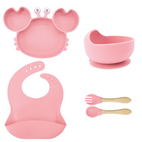 Ensemble de vaisselle en silicone pour enfants, 9 pièces, assiette en forme de crabe, vaisselle pour bébé, bol pour aliments complémentaires, cuillère et fourchette en silicone, ensemble d'alimentation