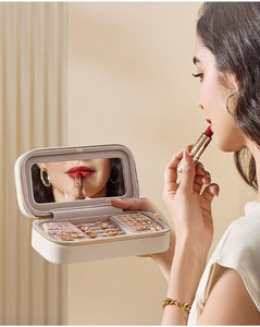 Caja de almacenamiento de pendientes de anillo con cremallera de Metal a rayas con espejo desmontable Accesorio de embalaje de exhibición de joyería elegante - Product Image 5