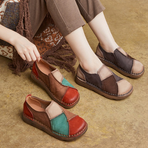 Zapatos Casuales de Mujer Elegantes con Diseño Étnico Vintage 2026, de Cuero Genuino, con Bloques de Color, Sin Cordones, Parte Superior Suave y Suela Suave - Product Image 1