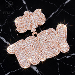 Pass Diamond <b>Tester</b> Vvs Moissanite 3D Name Pendant Men Custom Iced Out Baguette Diamond Hip Hop Style Letter Pendant Jewelry - Product Image 1