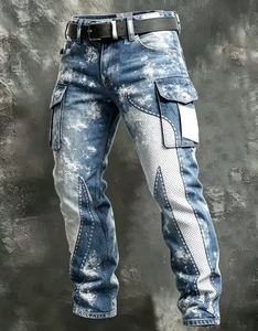 Pantalon cargo homme style streetwear américain, imprimé color block, coupe ample et slim, décontracté, multi-poches, droit, long - Product Image 1