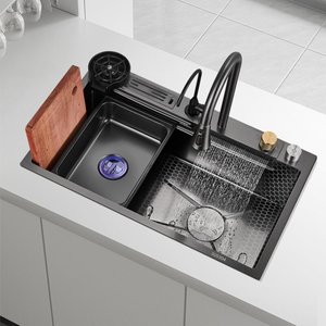 Évier de cuisine moderne en verre SUS304, fait main, avec rince-verre intelligent et cascade multifonction - Product Image 1