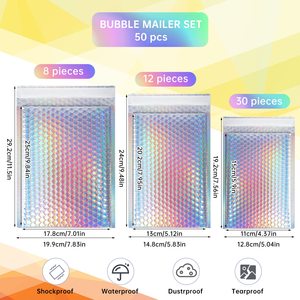 MXW Custom Logo Padded Envelope Shipping Bag 4X8 6X10 Iridescent Holographic Poly Bubble Mailer Metallic Packaging Bag Holo - Product Image 2