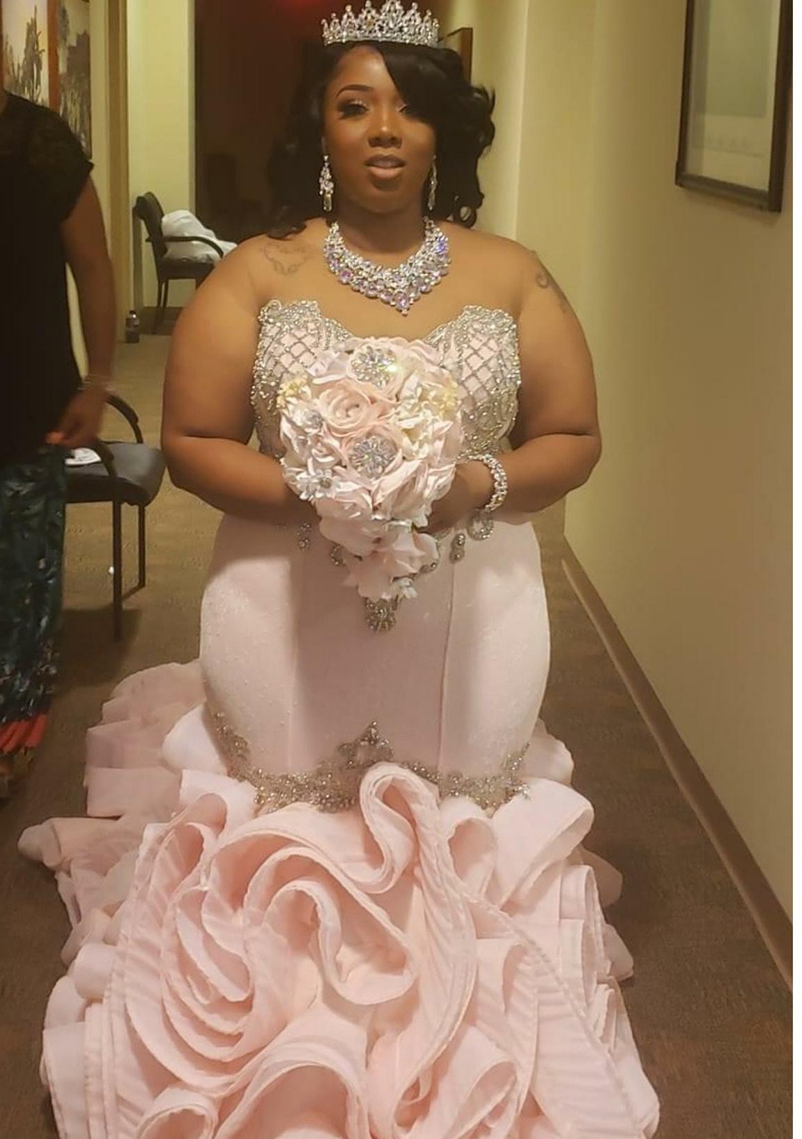 ON451 Blush Pink Mermaid Wedding Dress - Plus Size Luxury ON451 Blush Pink Mermaid Wedding Dress - Plus Size Luxury