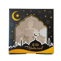 Boîte à chocolat de luxe dorée gravée au laser MorSun pour l'Aïd Moubarak, cadeau islamique du Ramadan avec séparateur et fenêtre