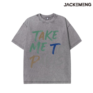 เสื้อยืดโอเวอร์ไซส์ผ้าฝ้ายล้างสีสไตล์เรโทร พิมพ์ลายข้อความแบบแปรงทาสีหลากสี  "พาฉันไปปารีส" เสื้อยืดลำลองสไตล์เรโทร สินค้าจากอเมริกา - Product Image 2