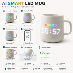 Taza LED Inteligente con IA, Pantalla de Temperatura, Arte de Píxeles Personalizado, <span class=keywords><strong>Recordatorio</strong></span> de Hidratación, Batería Recargable de 600mAh, Taza de Café con Mini Juegos - Product Image 3