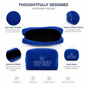 Pochette cosmétique en tissu éponge brodée sur mesure, pochette à maquillage douce, organiseur de toilette de voyage avec fermeture éclair pour femmes - Product Image 2