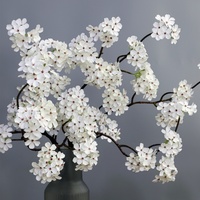 Fleur artificielle en soie à longue tige, fleur de poirier, ornement floral de style chinois pour la décoration esthétique de l'intérieur de la maison