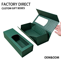 Boîte cadeau rigide pliable magnétique verte personnalisée avec fenêtre transparente, imprimée en couleur, en carton pliable pour économiser sur les frais de transport