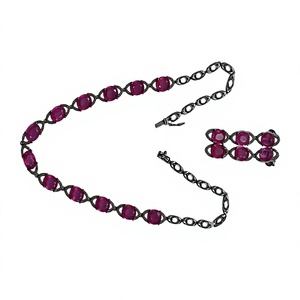 Conjunto de Collar con Colgante de Rubí para Mujer, Diamante Ovalado, Chapado en Oro de 14K, Cadena de Eslabones Clásica Vintage, Certificado IGI, Joyería de Boda - Product Image 2